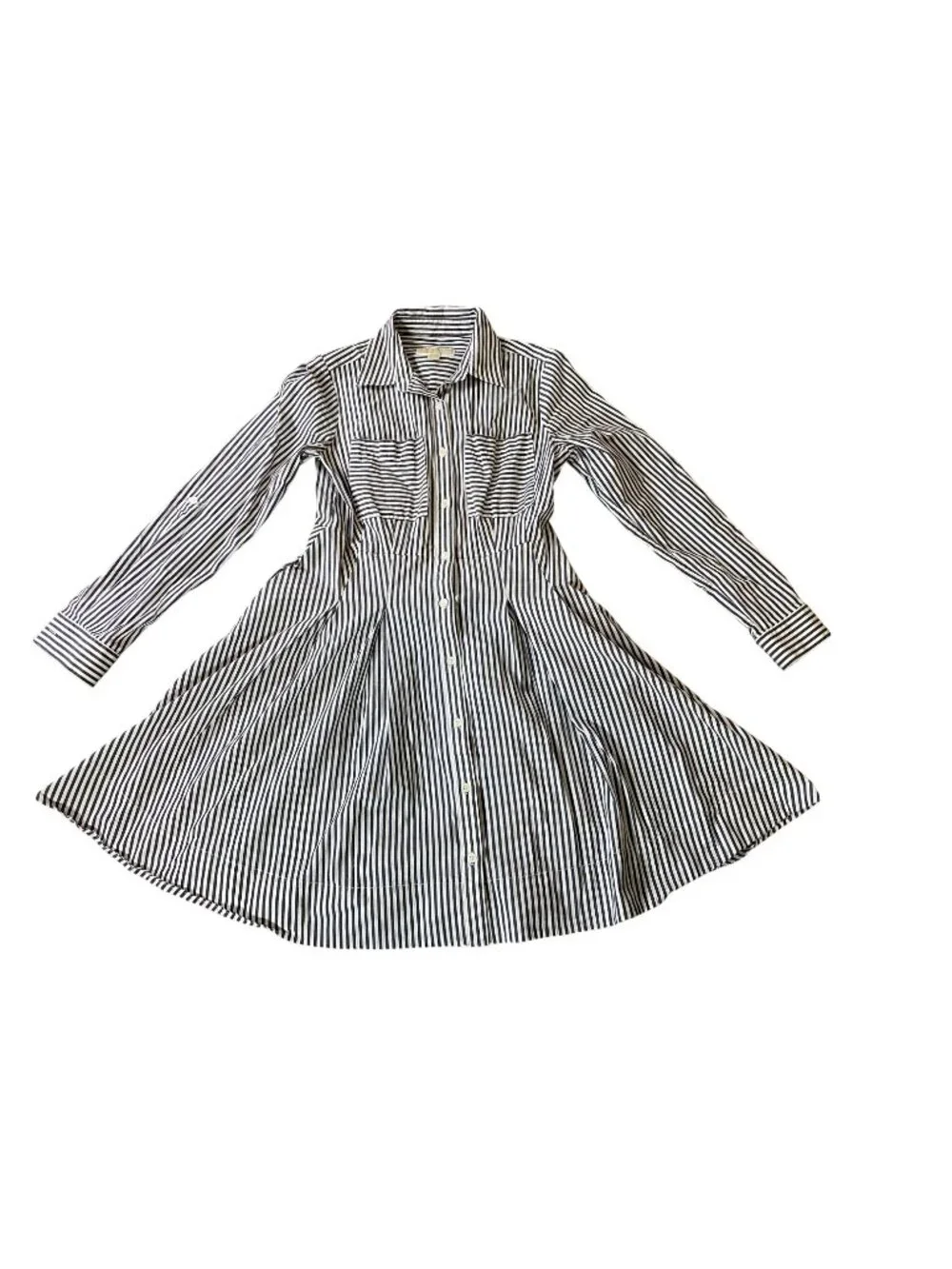 Michael Kors Striped Long Sleeve Button-Up Shirt Dress Black & White Size 8